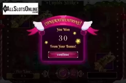 Win Screen. Cupids Strike Christmas Edition from Spinomenal