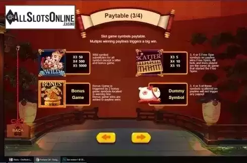 Paytable 3. Fortune Cat (Triple Profits Games) from Triple Profits Games