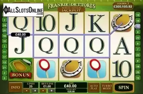 Win screen. Frankie Dettori's Magic Seven Jackpot from Playtech