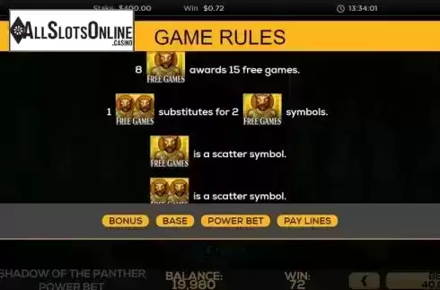 Game Rules 3. Shadow of the Panther Power Bet from High 5 Games