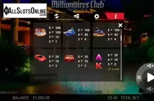 Paytable 2. Millionaires Club Diamond Edition from NextGen