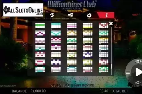 Paylines. Millionaires Club Diamond Edition from NextGen