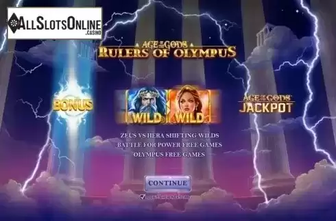 Start Screen. Age of the Gods: Rulers of Olympus from Playtech Origins
