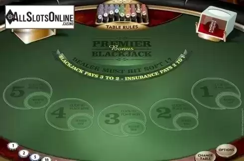 Game Screen. Premier Euro Bonus Blackjack MH from Microgaming