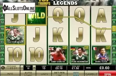 Wild Win screen. Top Trumps World Football Legends from Playtech