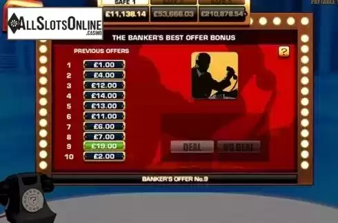 Paytable 3. Deal or no Deal: The Banker's Riches from Playtech