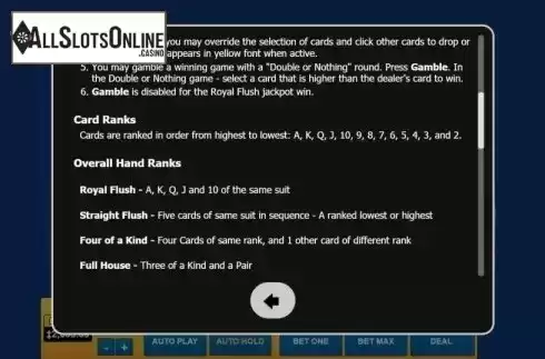 Game Rules. Double Double Bonus Poker (Habanero) from Habanero