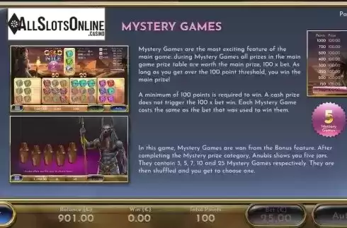 Mystery Games screen