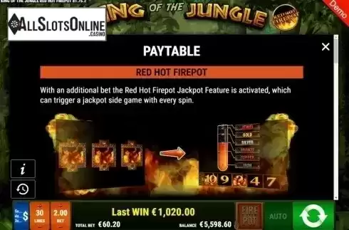 Paytable 1. King of the Jungle RHFP from Gamomat