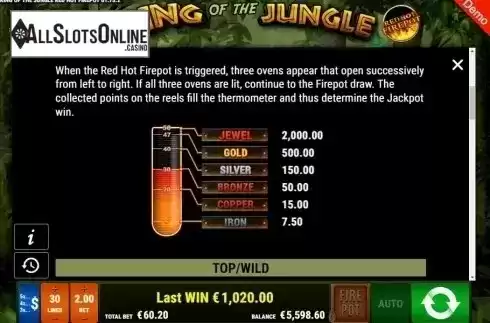Paytable 2. King of the Jungle RHFP from Gamomat