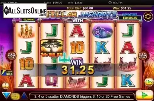 Win Screen. Stellar Jackpots with Silver Lion from Lightning Box