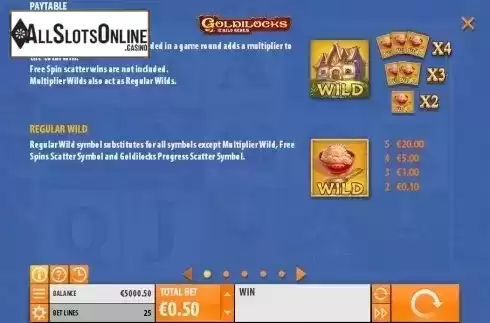 Paytable 1. Goldilocks with Achievements Engine from Quickspin