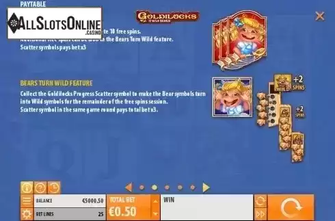 Paytable 2. Goldilocks with Achievements Engine from Quickspin