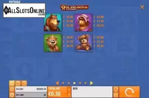 Paytable 3. Goldilocks with Achievements Engine from Quickspin