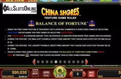Balance of fortune feature screen
