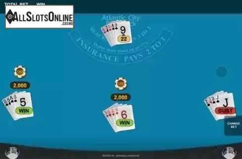 Win screen. High Roller Atlantic City Blackjack from OneTouch