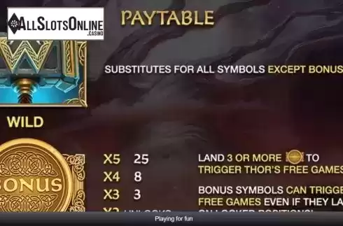Paytable 1. Age of the Gods: Norse - Ways of Thunder from Playtech Origins