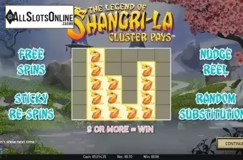 Screen 1. The Legend of Shangri-La: Cluster Pays from NetEnt