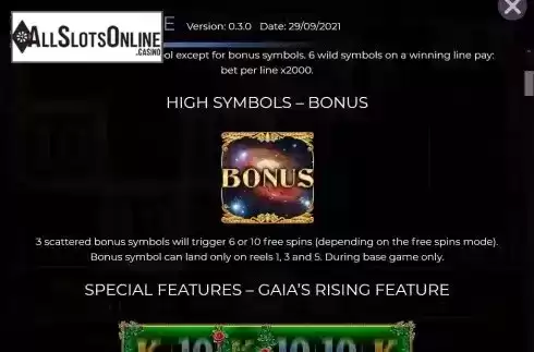 Bonus symbols screen