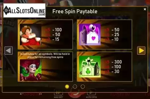 Free Spin paytable screen