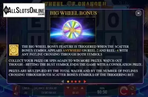 Big Wheel Bonus screen