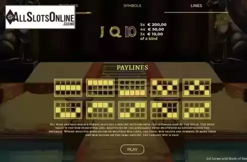 Paytable and Paylines screen