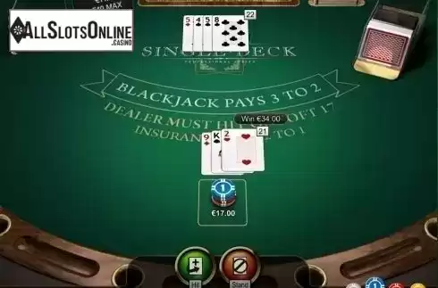 Game Screen. Single Deck Blackjack Professional Series from NetEnt