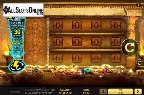 Reel screen. The Golden Vault Of The Pharaohs Power Bet from High 5 Games