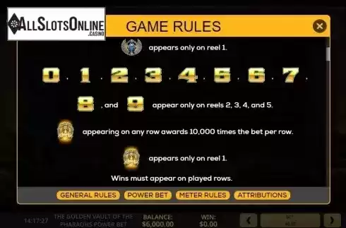 Game rules 2. The Golden Vault Of The Pharaohs Power Bet from High 5 Games