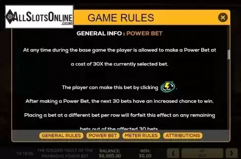 Game rules 3. The Golden Vault Of The Pharaohs Power Bet from High 5 Games