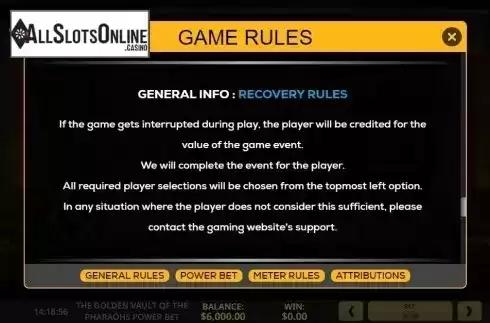 Game rules 4. The Golden Vault Of The Pharaohs Power Bet from High 5 Games