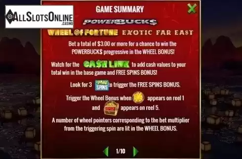 Features 1. Powerbucks Wheel of Fortune Exotic Far East from IGT