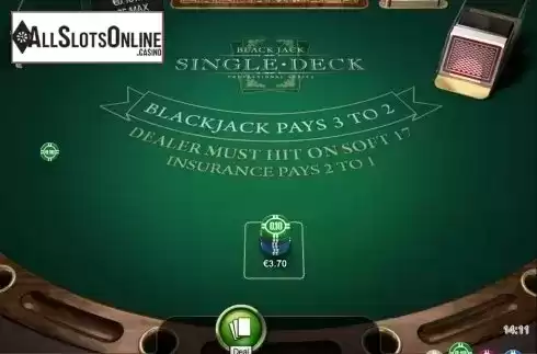 Game Screen. Single Deck Blackjack Professional Series Low Limit from NetEnt