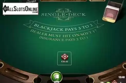 Game Screen. Single Deck Blackjack Professional Series High Limit from NetEnt