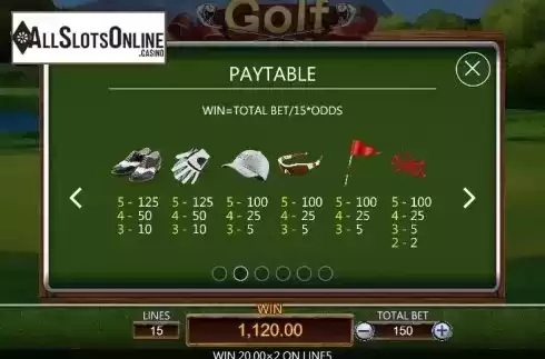 Paytable 2. Golf from Dragoon Soft