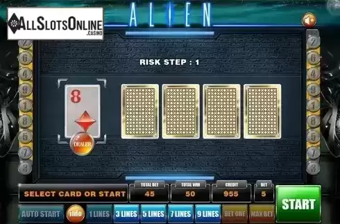 Gamble game screen. Alien from GameX