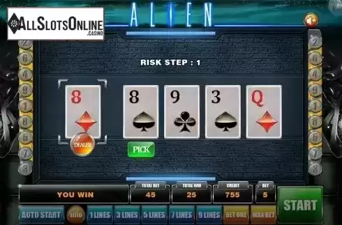 Gamble game screen 2. Alien from GameX