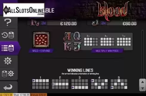 Paytable screen 3. Blood from Apollo Games