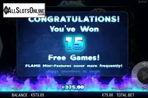 Free Spins screen. Flame from NextGen