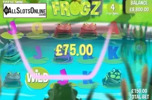 Free spins screen. Frogz from Games Warehouse