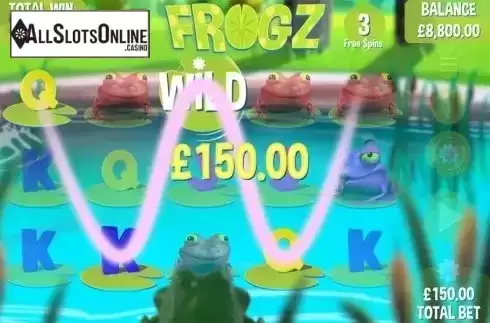 Free spins screen 2. Frogz from Games Warehouse