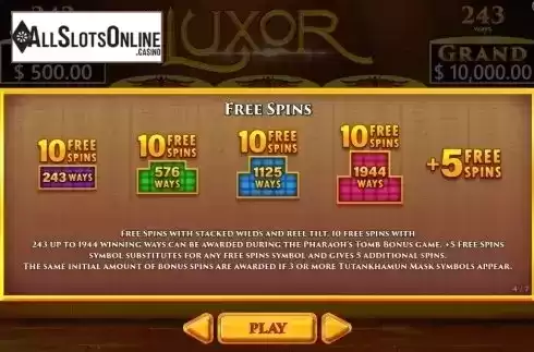 Choose Free Spins. Luxor from Pariplay