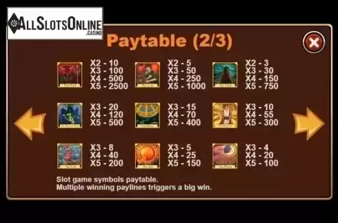 Paytable. Tarot from Triple Profits Games
