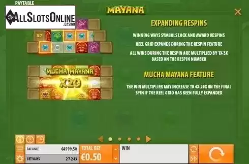 Paytable 1. Mayana from Quickspin