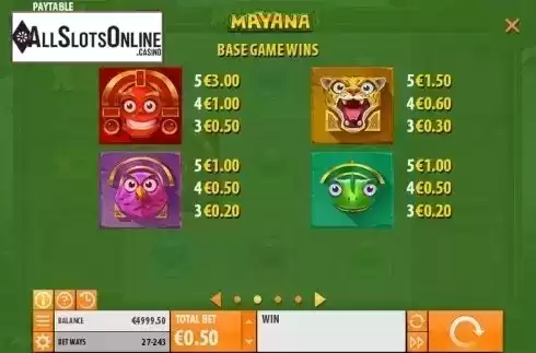 Paytable 2. Mayana from Quickspin