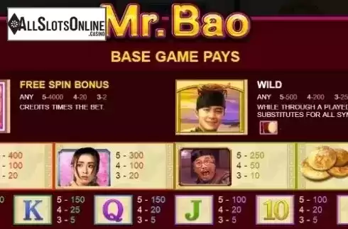 Paytable 1. Mr. Bao from JDB168
