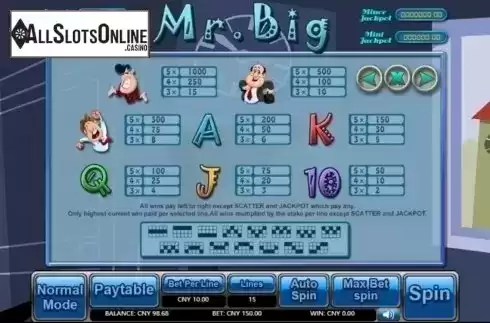 Paytable. Mr. Big from Aiwin Games