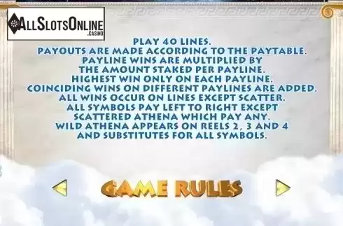 Paytable 4. Athena from TOP TREND GAMING