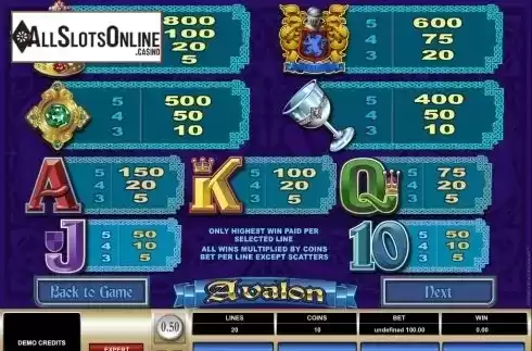 Screen3. Avalon from Microgaming