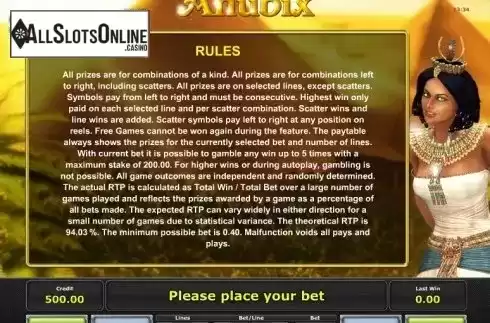 Paytable 3. Anubix (iGaming2go) from iGaming2go